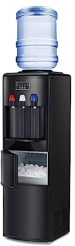 2-in-1 Water Cooler Dispenser Commercial With Built-in Ice Maker,Hot And Cold Top Loading Bottle Water Dispenser,Ice Maker Machine With Child Safety Lock For Home Office Water Tea Coffee（Black）