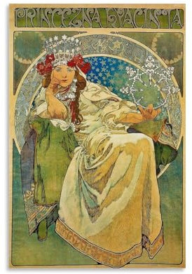 WANGLIDD Poster mit Prinzessinnen-Hyazinthe von Alphonse Mucha, Druck, Leinwand, Wandfarbe, Kunst, Dekor, moderne Wohnkunstwerke, Geschenkidee, ungerahmt, 20 x 30 cm