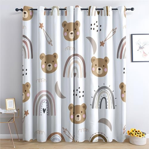 Generisch Vorhänge Bär - Kinder Süße Regenbogen Fenster Gardinen mit Ösen, Vorhang Blickdicht Verdunklungsvorhänge Thermovorhang für Wohnzimmer Schlafzimmer Deko 2er Set, H 166 x B 75 cm U-#148