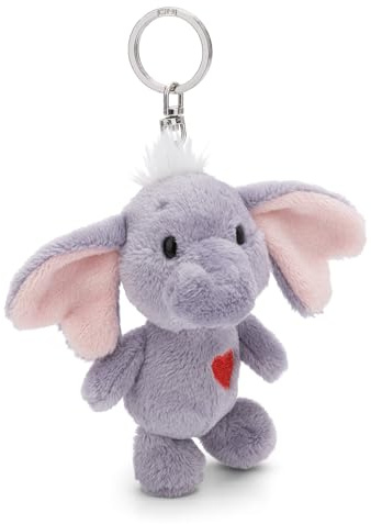 Portachiavi Elephant Love Grigio Scuro 10cm - Delizioso Ciondolo in Forma di Animale in Morbido Peluche con Anello per cordini e Pendenti