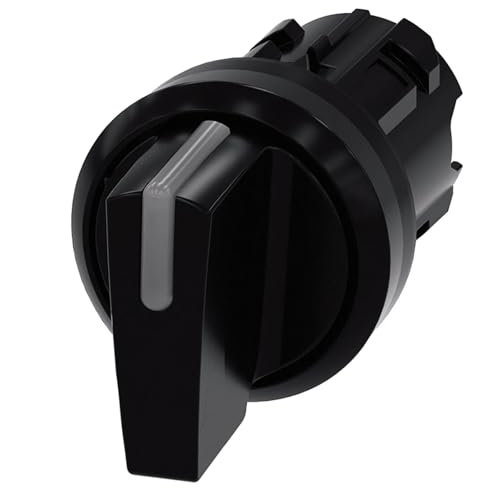 3SU1002-2BL10-0AA0 Interruptor de conversión Interruptor de conmutación for iluminación, 22 mm, circular, plástico, negro, interruptor de botón corto, 3 posiciones de conmutación IO-II