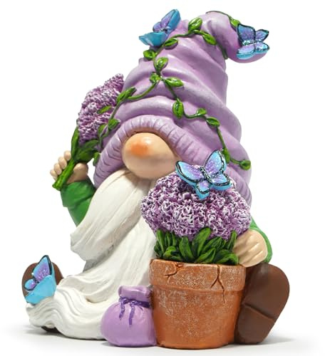 Hodao Spring Lavender Gnomes Decoration Lavender Elf Figurine Decor Spring Gnomes for Home, Porch, Garden Table Decor Warm Gifts for Mom, Grandma