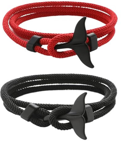 2pcs Armband Herren Einstellbar,Männer und Damen Surfen Wal Fischschwanz Armband Handgemacht,Geschenke für Männer Freundschaftsarmband,Partnerarmbänder Jahrestag Geschenk,Nautisches Wal Armband