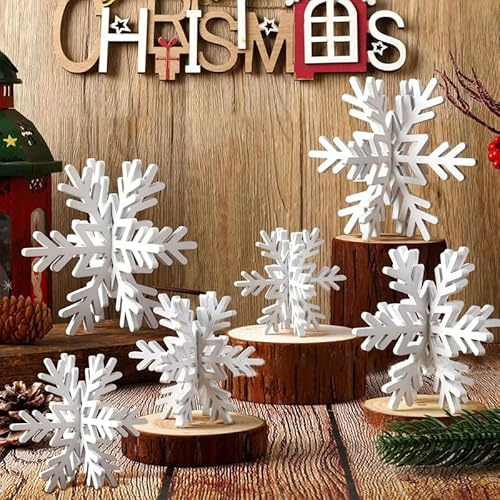 12 Stück Tischdeko HolzSchneeflocken Deko Figure Weiß 3D Schneeflocken weiß Holzdeko Weihnachtsdeko Tischdeko zum Basteln Tischdeko für Winter Weihnachtsschmuck,Christbaumschmuck,Holz Basteln