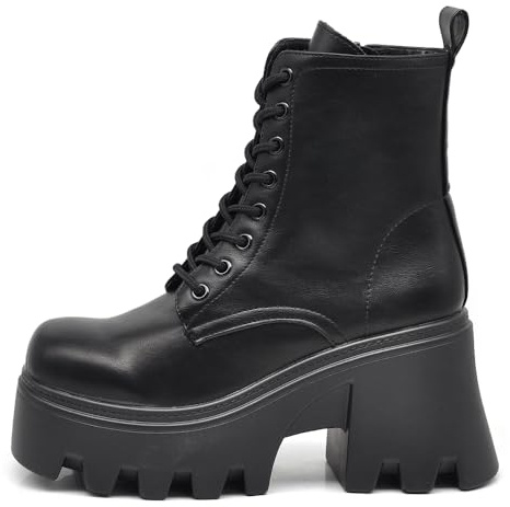 IF FASHION Bottines pour femme en cuir synthétique avec talon épais plateforme semelle compensée double fond tank MP752-1, 40 EU