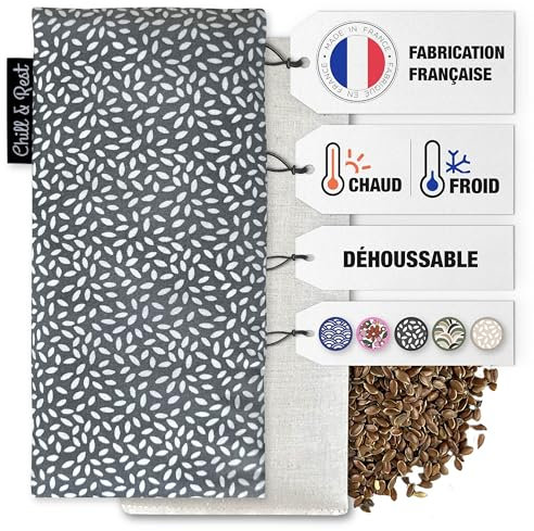 Chill&Rest - Bouillotte à micro-ondes déhoussable - Made in France - Bouillotte semence - Retour - Migraine - Masque chauffant pour les yeux - Mini bouillotte - Gris -