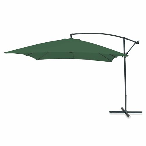 Ombrellone lampara da Giardino Verde 3x2 m, in Acciaio al Carbonio, 6 Stecche rinforzate, Apertura con manovella, Kios Esté