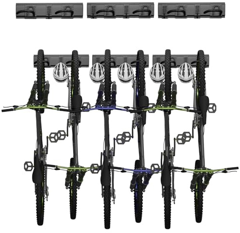 Support mural pour vélo de 48 pouces pour 6 vélos et 5 casques, support de vélo mural, en acier avec une capacité de charge maximale de 227 kg