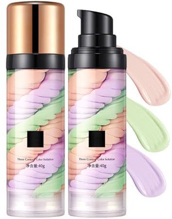 Fond de teint trois couleurs, crème d'isolation du visage pour un teint uniforme et éclaircissant, contrôle de l'huile et fond de teint naturel correcteur de couleur du visage, hydratant et