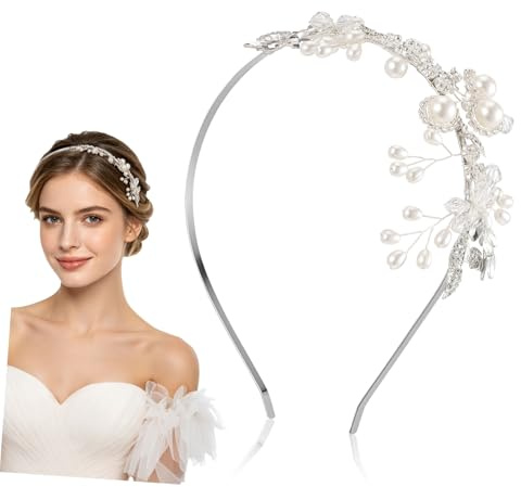 Mikinona Perlenblumen Haarschmuck Stirnband für Braut Zartes Haarband mit Strass aus Legierung für Fotografie und Märchenparty