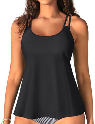 Womens Flowy Tankini Tops Only - Modest Bathing Suit Loose Fit Swimsuit Swim Tops No Bottom 2025 (Available in Plus), Black, 22 Plus