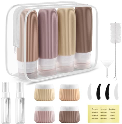 Foydream 18 Piezas Botes Viaje Rellenables, Kit Viaje Higiene Reutilizables, Travel Bottles con Etiqueta Puede Utilizar para Rellenar Cosméticos, Artículos de Aseo y Otros Líquidos o Ungüentos