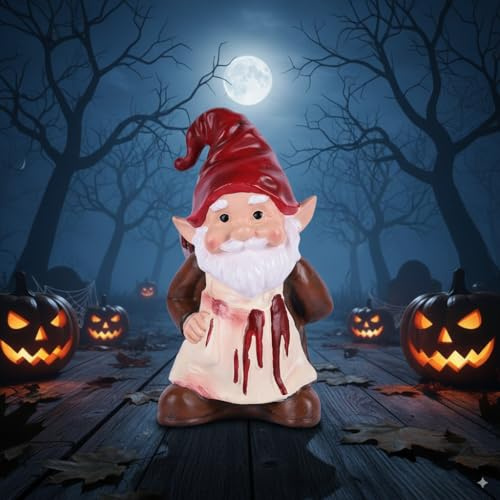 5.5 Halloween Horror Gnome Garden Decor Statue - Funny Gnomes for Halloween & Creepmas Home Decorations, and Gifts for Gnome Lovers or Horror Theme Gifts