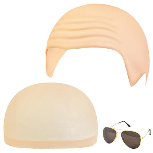 Alaoo Latex skallig mössa, 3-pack Glathuvud Mössor Set med Vuxen Skallig Mössa, Elastisk Hårnät och Solglasögon, Perfekt för Halloween-Ballet, Cosplay