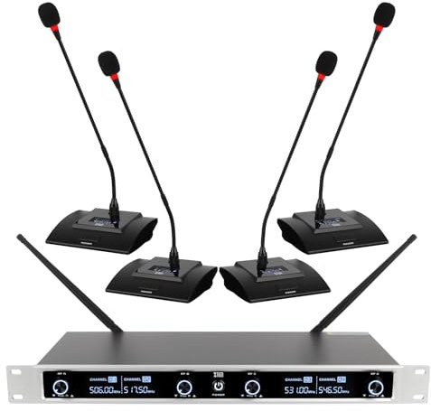 XTUGA CM240 Wireless Conference Microphone System,4 Channel UHF Professional Gooseneck Microphone Conference Mics for Clear Speech in Meetings, Church, Lectures & Public Speaking