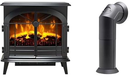 Dimplex Leckford Optiflame Large Black Electric Stove Fire and Stove Pipe Accessory for Electric Fires