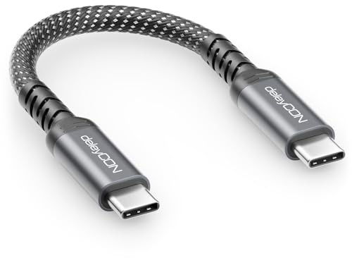 deleyCON 240W 20 Gbps USB-C Cable 0,15m (USB 3.2 Gen 2x2) PD 3.1 Corto Carga Datos 4K@60Hz para Cargador iPhone 17 16 Pro Max Air AirPods Galaxy A16 A56 S26 S25 iPad MacBook Tablet Switch