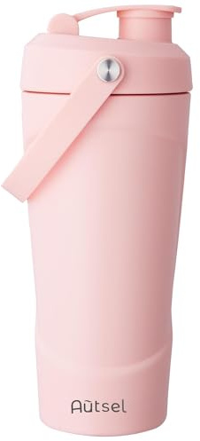 Autsel Proteinshaker - 750 ml rostfritt stål shaker-flaska för snabb, klumpfri blandning | isolerad metallproteinshaker-kopp med MixBall och handtag, läckagesäker och BPA-fri, rosa