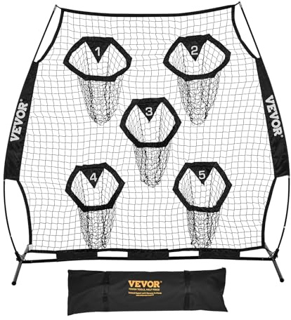 VEVOR Rete da Allenamento Portatile Rete Rimbalzo per Calcio Rugby Baseball 208 x 91 x 189 cm con 5 Tasche per Bersagli, Borsa Portaoggetti Portatile e Cinghie, Allenamento con Bersaglio, Nero
