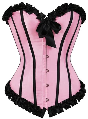 Generisch Corset Mujer Abdomen Vintage Top Vollbrust Bustier V-Cuello Cómodo Corsé Bailar Lencería Suave Ligero Corsé Carnaval Corsage Sexy Party Corset Top, Rosa., XL