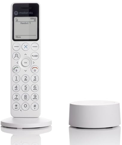 Motorola Voice Téléphone numérique sans fil DECT DOT4 avec répondeur, verrouillage d'appel, kit mains libres, écran rétroéclairé et répertoire 200 contacts