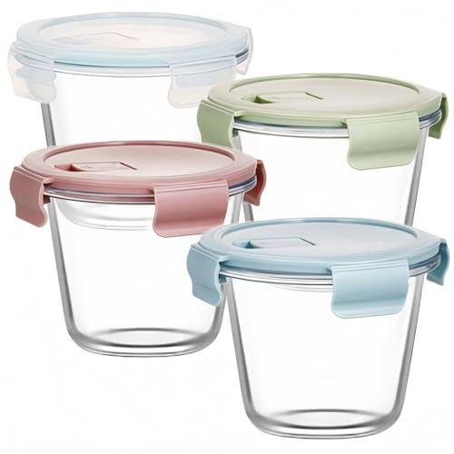 Round Glass Soup Storage Containers with lids,710ml Food Storage Containers | Meal Prep Reusable 23oz Airtight Round Lunch Bowls Boxes, for Soup, Lunch, Salad, Leftovers