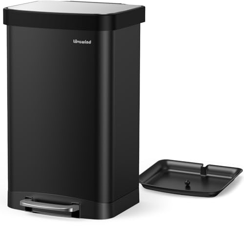 lovewind 60L Kitchen Bin, Stainless Steel Pedal Bin with Soft Close Lid, Fingerprint Resistant Rubbish Bin, Recycling Bin for Kitchen with Removable Cleaning Tray, Large Kitchen Bin for Home & Office