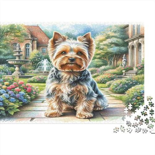 Yorkshire Terrier Jigsaw Puzzle for Adults Kids: Terrier by Cottage Path Age 12 Years Up Educational Game 38x26cm/1000pcs