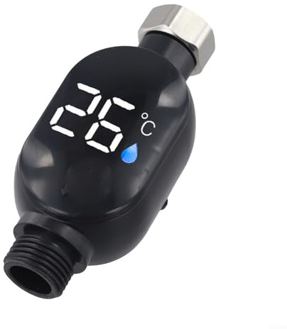 BlesConi LED Dusche Thermometer Edelstahl Wasser Temperaturmesser 0-99°C Anzeige für 1/2 Zoll Armatur Badewanne Schwarz Grau