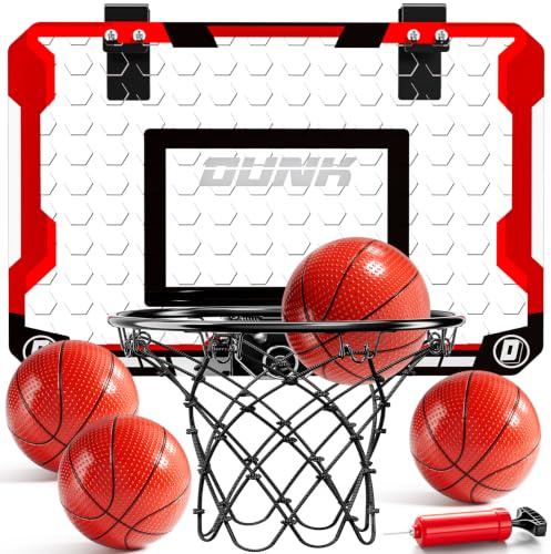 XINNOVEL Basketball Hoop Indoor for Kids, Over The Door Basketball Hoops with Scoreboard & 4 Balls, Basketball Toys Gifts for 5 6 7 8 9 10 11 12 Year Old Boys Girls