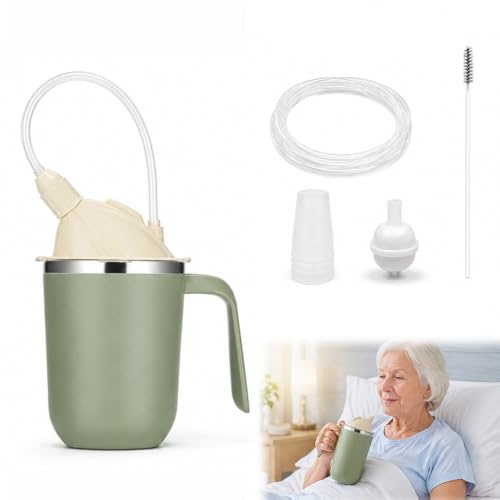XPJBKC Adult Sippy Cups for the Elderly Non Spill, 3 in 1 Sippy Cup for Adults, 400ml Anti Choke Spill Proof Cups with Lid and Straw, Beakers for Elderly for Disabled Adults Drinking Aids (Green)