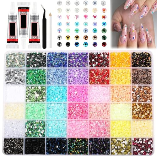 32 000 stycken glitterstenar, Bedazzler Kit, 42 färger, 3 mm geléstrass, hartsstrassset med 3 lim, pincett och penna, för DIY-naglar, kläder, hantverk, Diamond Painting