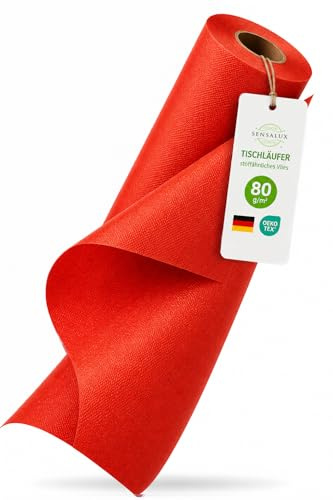 Sensalux Tischläufer Vlies 30 cm x 25 m Rot, abwaschbar | wasserabweisend, stoffähnliches Tischband, OEKO-TEX, Party Hochzeit Catering Event
