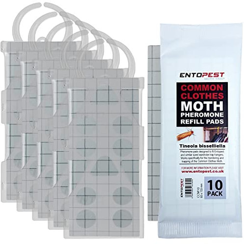 Entopest Monitoring Moth Traps | 10 Refill Pads & 5 Reusable Hangers | Clothes Moth Detection | Sticky Monitoring Pads for Wardrobes | Pheromone-Based Monitoring Only