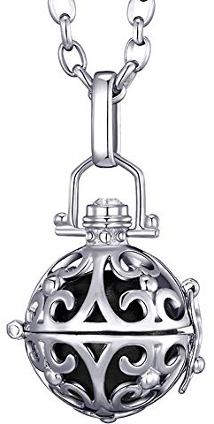 Morella Collar de Acero Inoxidable 70 cm con Colgante Ornamento y Bola de resonancia Ø 16 mm para Damas en Bolsa para Joya Color Negro