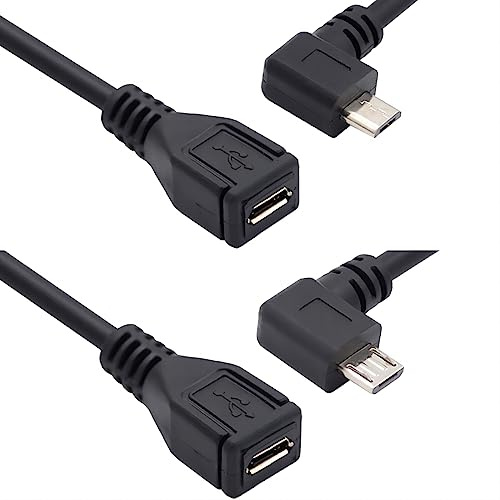 CY Micro USB 2.0 Stecker auf Micro USB 2.0 Buchse Verlängerungskabel links & rechts 90 Grad abgewinkelt, Vollpin verbunden, 0,5 m