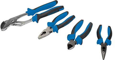 Draper SGPS/4 Soft Grip Pliers Set, Blue, Set of 4 Piece