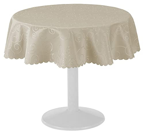 JEMIDI Tischdecke Ornamente Seidenglanz Edel Tisch Decke Tafeldecke 31 Größen und 7 FarbenCreme Rund 135cm
