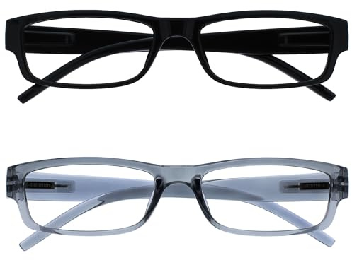 OPULIZE Occhiali Da Lettura Nero E Grigio Leggero Comodo Lettori Valore 2 Pacco Uomo Donna RR32-17 +1,50