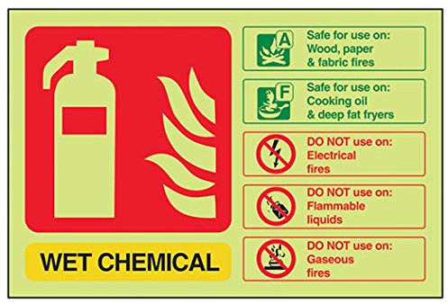 V Safety Glow In The Dark Wet Chemical Id Fire Extinguisher Sign - 150mm x 100mm - Self Adhesive Vinyl