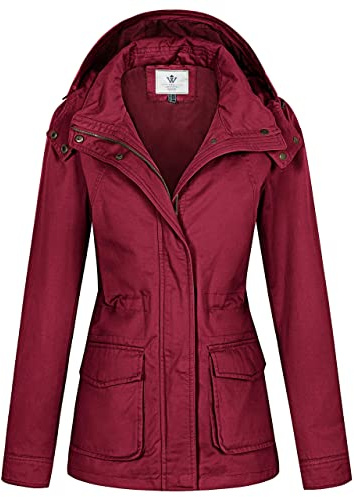 WenVen Women's Lightweight Casual Field Military Style Anorak Jacket Red L