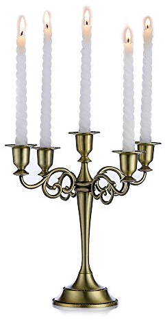 Sziqiqi Bronze Metal Candle Holder 5-arms Candle Stand 27cm Tall Wedding Event Candelabra Candle Stick, Bronze