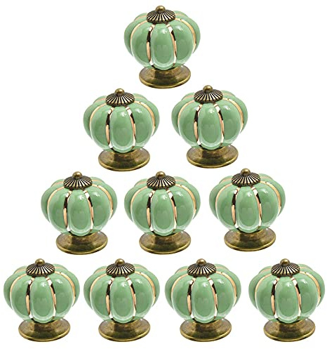 POFET 10 Stück Keramik Türgriffe Vintage Kürbis Schrank Schublade zieht Schrank Griffe Möbel Home Decoratin Hellgrün