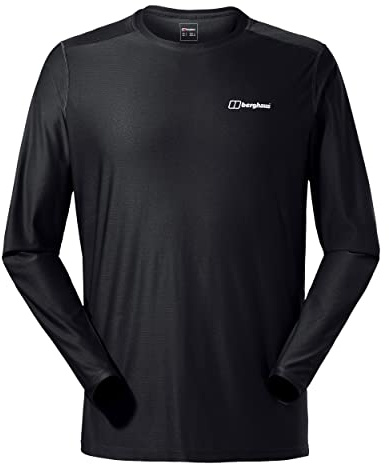 Berghaus Men's 24/7 Long Sleeve Crew Tech Baselayer T-Shirt | Moisture Wicking | Breathable, Black/Black, 2XL