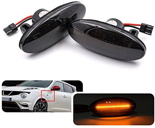 2X LED Seitenblinker Repeater Licht für Nissan Juke F15 Juke Nismo 10-14 Qashqai J10 10-13 Micra III IV March K12 K13 09-17 X-Trail 07-14 Leaf Cube Note Smoked Lens Fender Blinkerlampe
