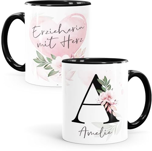 SpecialMe® Kaffee-Tasse mit Name und Spruch mit Herz Initiale Monogramm Dankeschön personalisierte Geschenke Inner-schwarz Keramik-Tasse