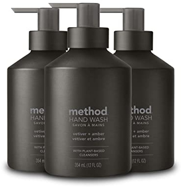 Method Gel Hand Soap, Vetiver + Amber, Reusable Black Aluminum Bottle, 12 oz (Pack of 3)