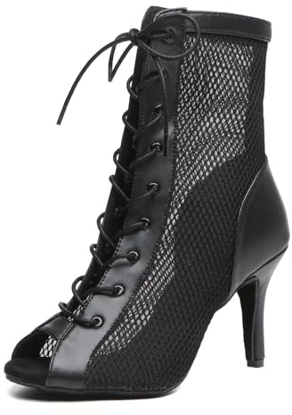 MINITOO Womens Dance Club Boots Mesh Elegant Summer Party Shoes L503 Black UK 5.5