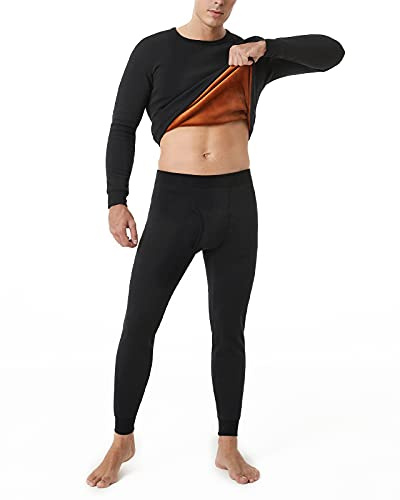 LAPASA Herren Extra warmes Dickes Thermounterwäsche Set, Samtfutter Funktionsunterwäsche, Thermooberteil & Thermounterhosen (Thermoflux Fusion M63), XL, Schwarz