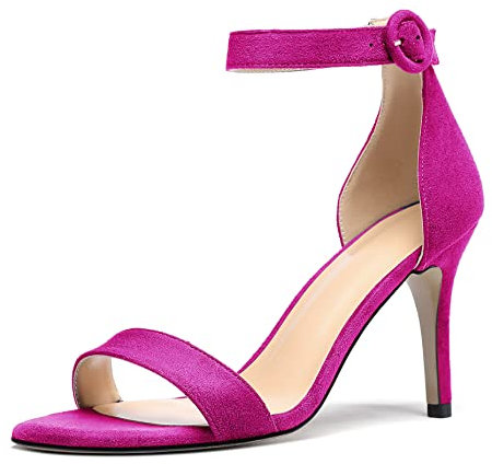 EDEFS Donna Sandali Alti a Spillo, Sandali con Fibbia alla Caviglia, Scarpe da Festa con Cinturino Punta Aperta-Fucsia Taglia EU35